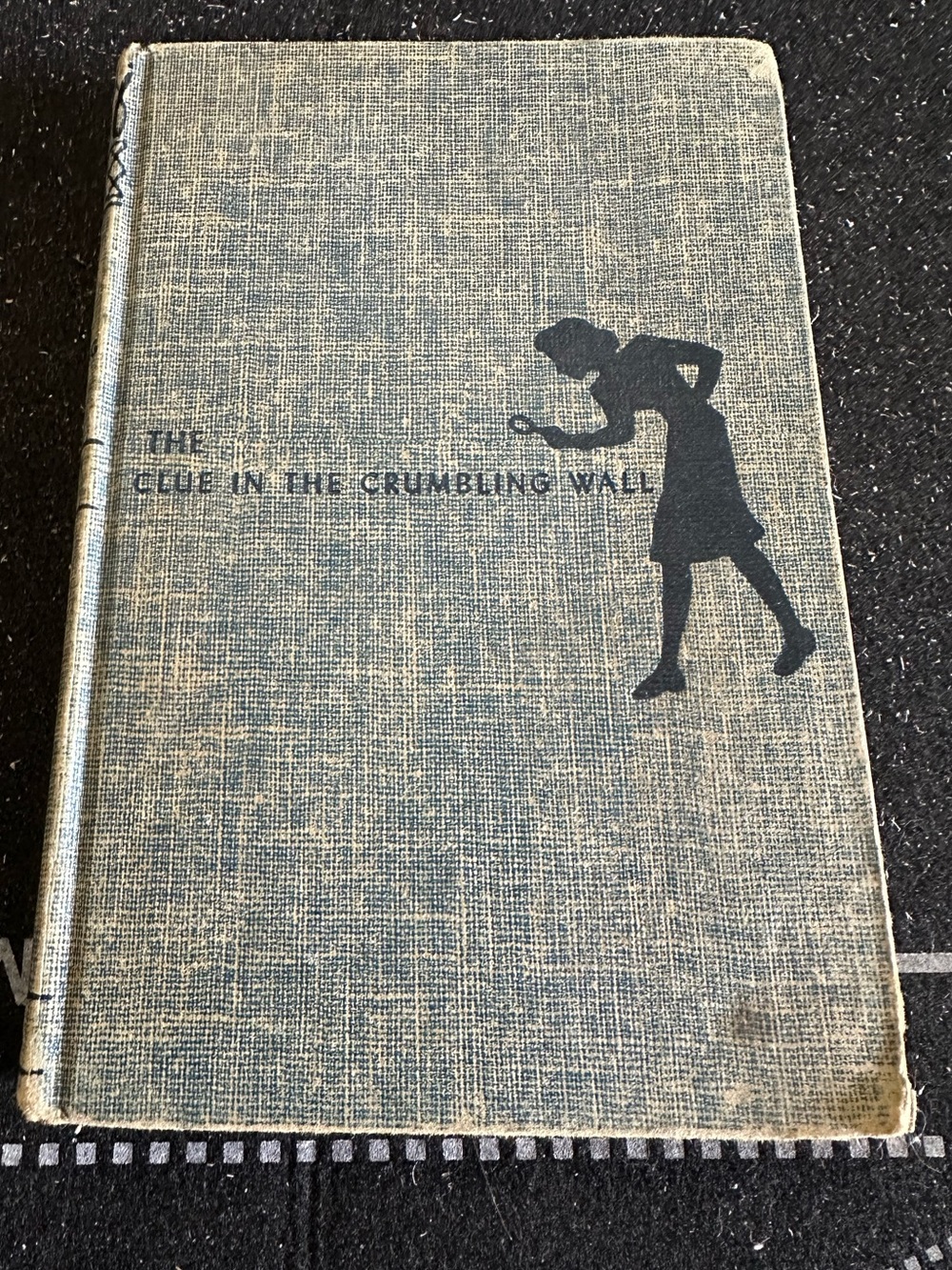 Vintage Blue Textile-Cover- Nancy Drew book- the Clue in the Crumbling Wall